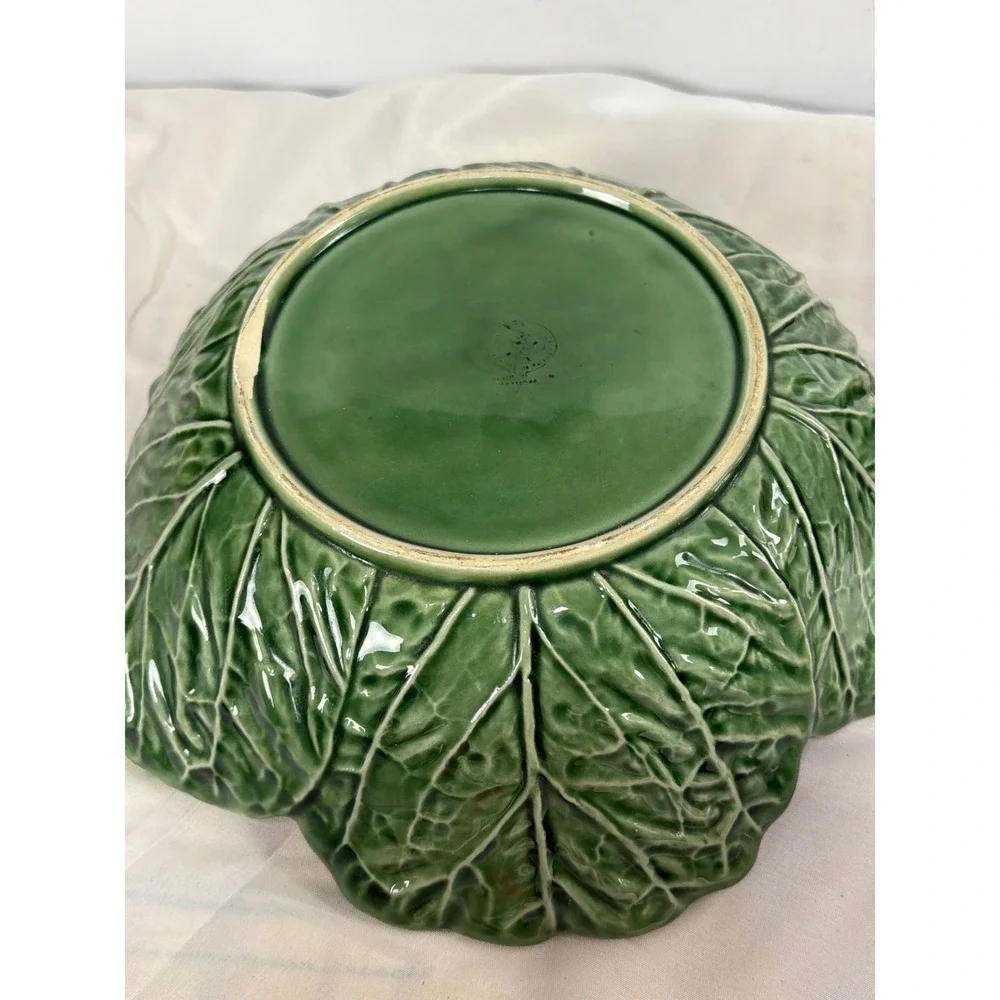 Vintage Bordallo Pinheiro Cabbage Leaf Ceramic Serving Bowl Green Portugal